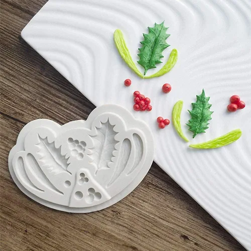 Miniatura 6 de Cestony Moldes de silicona de hoja de acebo y piña de Navidad para pastel de bricolaje, fondant, galletas, pudín de azúcar, chocolate, dulces duros
