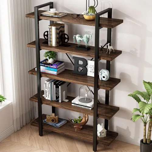 Miniatura 3 de Estantería de 3 niveles moderna rústica abierta, estantería de oficina de madera maciza, estanterías de madera y metal, unidad de estanterías