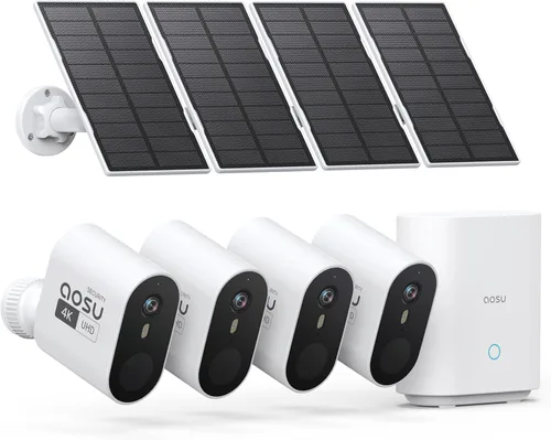 aosu Cámaras de seguridad de 3K/5MP Sistema de vigilancia inalámbrica para el hogar, alimentado por energía solar, ultra gran angular de 166°,