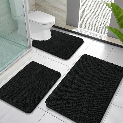 Miniatura 9 de OLANLY Juego de Alfombras de Baño de 3 Piezas, Tapetes de Baño de Chenilla Suave y Absorbente y Alfombra de Contorno en Forma de U para Inodoro