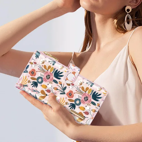 Miniatura 6 de Billetera de gran capacidad con bloqueo RFID para mujer, organizador multitarjetas, billetera plegable para mujer con bolsillo con cremallera