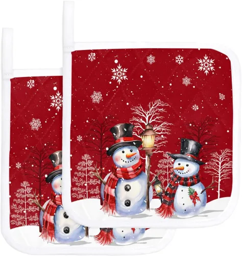 Miniatura 11 de Soportes para ollas de Navidad de Papá Noel para cocina, resistentes al calor, paquete de 2 almohadillas rojas de Navidad, almohadillas multiusos