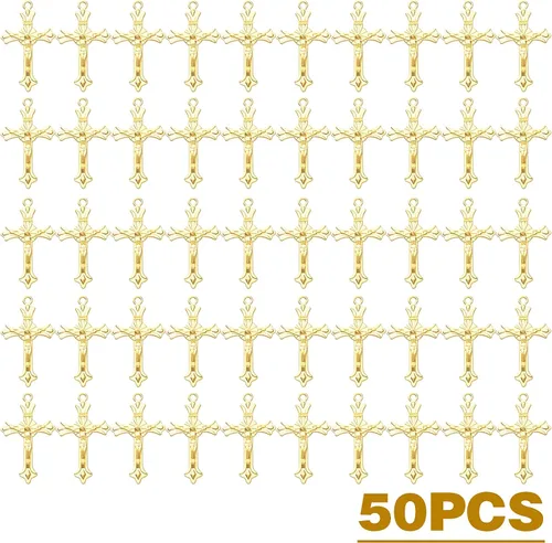 Miniatura 2 de BronaGrand 50pcs Alloy Cross Charms Pendants Jewelry Rosary Cross Charms for DIY Bracelet Necklace Jewelry Making Findings,37×22mm Dorado