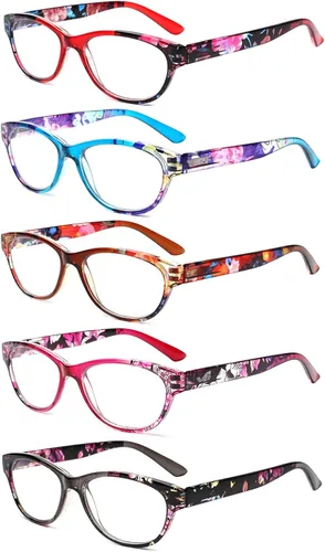 Miniatura 6 de SIGVAN Gafas de Lectura de Ojo de Gato para Damas 5 Pares con Bloqueo de Luz Azul Bisagra de Resorte Estampado de Patrón de Moda Lectores