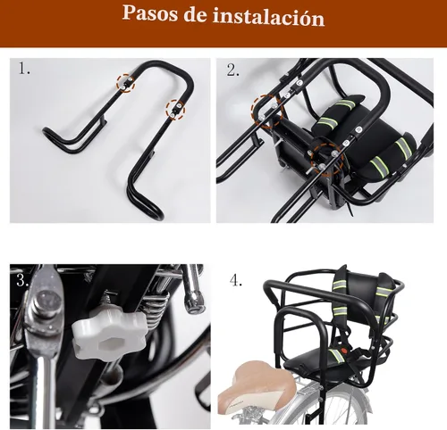 Miniatura 9 de Asiento trasero de bicicleta para niños, asiento trasero de bicicleta para niños con pedales de pie, pasamanos de respaldo, diseñado para niños