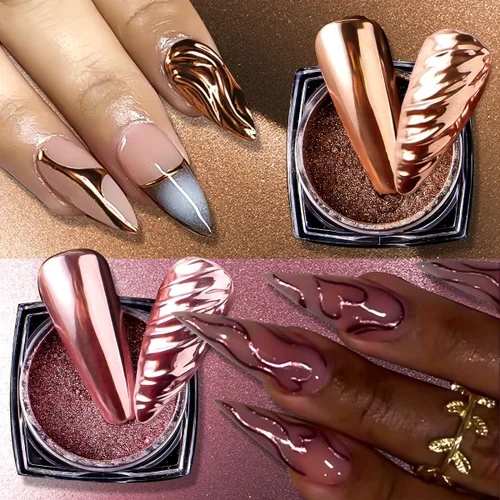 Miniatura 6 de Kit de polvo de uñas cromado de 6 colores, polvo cromado negro dorado rosa para uñas, pigmento de efecto espejo mágico, polvo metálico de frotación