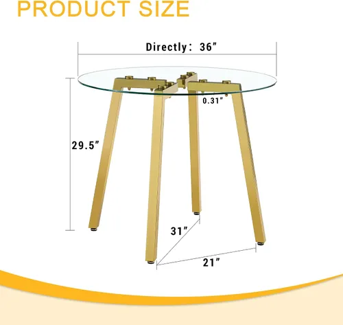 Miniatura 2 de Moderna y lujosa mesa de comedor redonda de vidrio templado con 7 patas de metal doradas en forma, adecuada para comidas familiares, conferencias