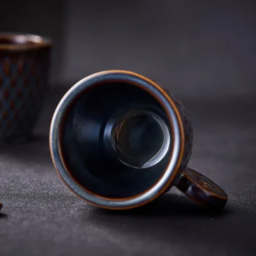 Miniatura 7 de Juego de 6 tazas vintage Demitasse de 3 onzas, tazas de café expreso pequeñas en relieve únicas (gris)