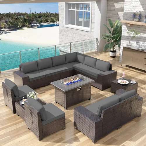 Miniatura 91 de Kurapika juego de muebles de patio 4 piezas de mimbre al aire libre, sillas de ratán, juego informal con mesa de café, juego de bistró con mecedora