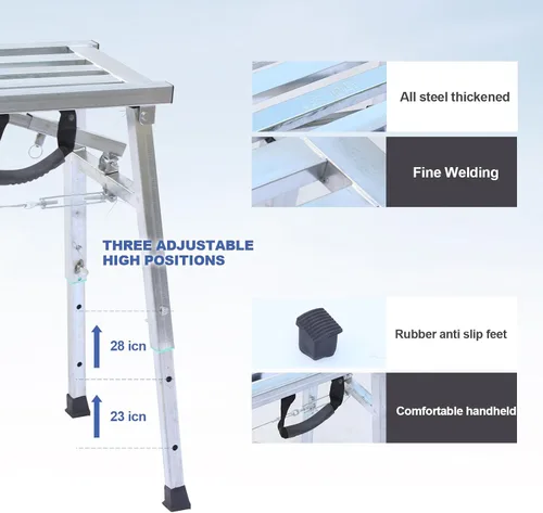 Miniatura 5 de Plataforma de trabajo ajustable con capacidad de carga de 400 lb, escalera de acero, andamio plegable portátil para limpieza de RV, pintura