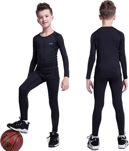 Miniatura 4 de TELALEO Camiseta de compresión térmica para niños y niñas, manga larga, forro polar, capa base, camiseta deportiva de fútbol