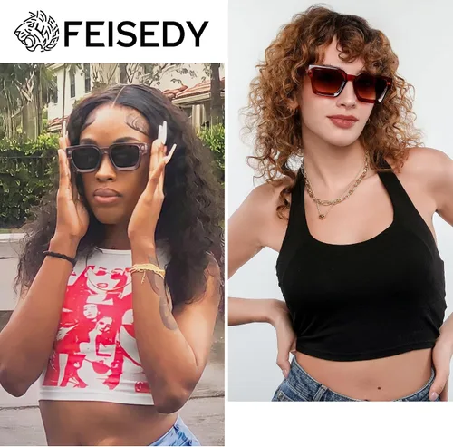 Miniatura 24 de FEISEDY Gafas de sol cuadradas retro de los años 90 para mujeres y hombres, gafas de sol rectangulares gruesas de moda con protección UV400 B2385
