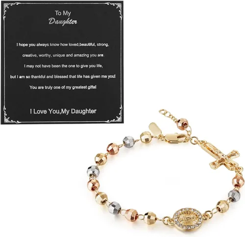 Miniatura 8 de HZMAN Pulsera de cruz con cuentas de rosario virgen de Guadalupe ajustable para mujer, regalo de joyería