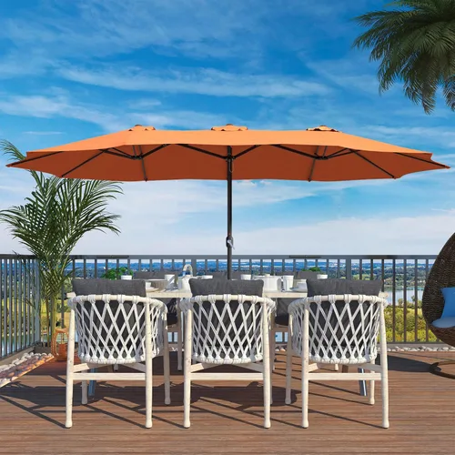 Miniatura 9 de Boyel Living Sombrilla de patio de 15 pies con base incluida, sombrilla de doble cara para exteriores, sombrilla extragrande para patio Rojo
