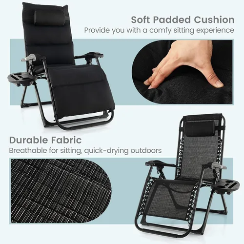 Miniatura 4 de Giantex Silla Zero Gravity con cojines de patio, silla reclinable plegable ajustable con almohada y soporte para tazas, sillón reclinable de césped