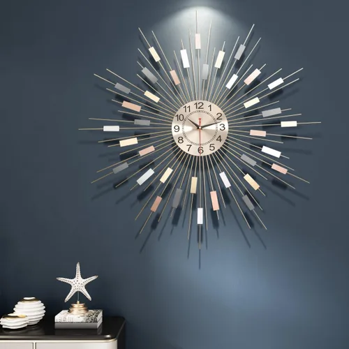 Miniatura 8 de Starburst Reloj de Pared Redondo Decorativo de 24" Silencioso Operado por Batería, Reloj de Pared Decorativo de Metal Moderno de Mediados de Siglo