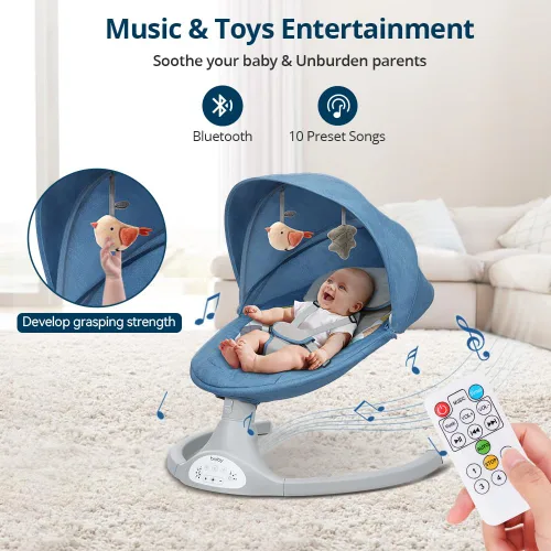 Miniatura 4 de Bioby Columpio de bebé para bebés con 5 velocidades de balanceo naturales, gorila portátil de música Bt con control remoto y arnés de 5 puntos