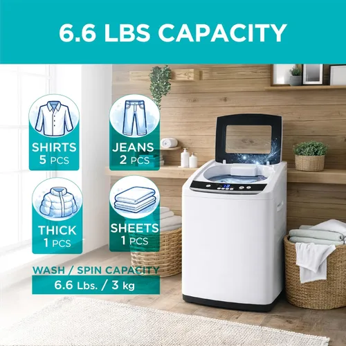 Miniatura 2 de BLACK+DECKER Lavadora portátil de 0.9 pies cúbicos, lavadora de capacidad de 6.6 lb para hogares y apartamentos, 5 ciclos de lavado, adaptador