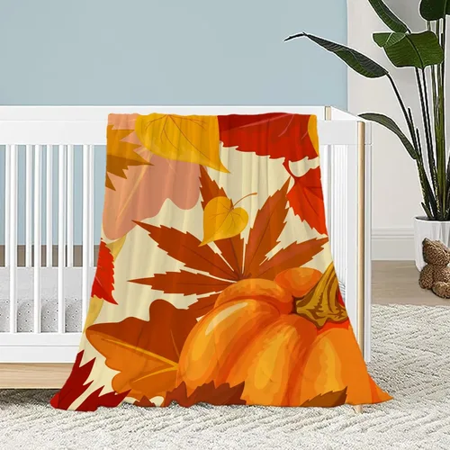 Manta decorativa de otoño pequeña para niños, manta naranja de Acción de Gracias, calabaza de otoño para niñas y niños, ligera, mullida, suave, de