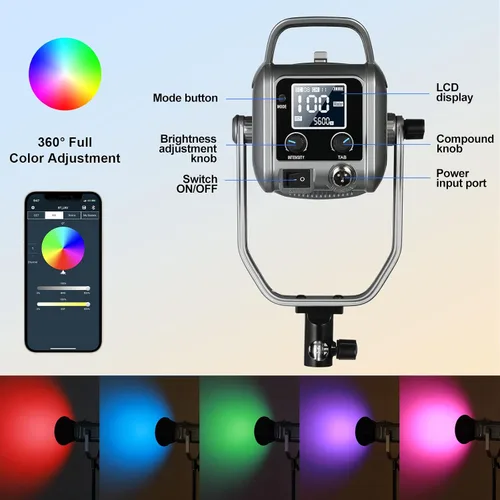 Miniatura 6 de GVM - Kit de luz de video RGB de 150 W, 2700 K ~ 7500 K, luz de video LED bicolor, kit de iluminación de estudio de fotografía con linterna softbox