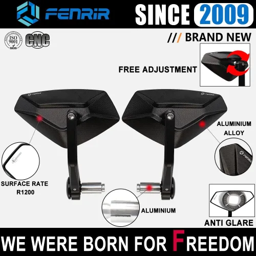 Miniatura 3 de FENRIR Manillar para motocicleta, espejo de extremo de barra CNC de aluminio negro Cafe Racer, anti-vibración, anti-reflejos, campo de visión