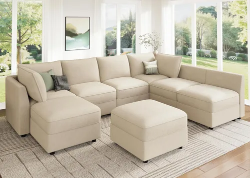Miniatura 39 de HONBAY Sofá seccional modular con almacenamiento en forma de L sofá seccional, sofás convertibles para sala de estar - verde