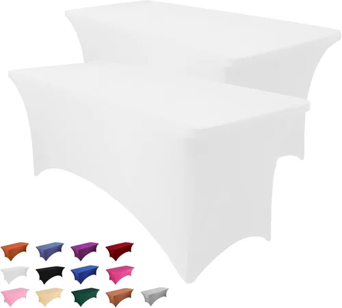 Miniatura 17 de Heochy - 2 piezas de mantel de 4 pies para mesa rectangular - Mantel rectangular elástico de spandex negro para cumpleaños, cóctel, boda, fiesta
