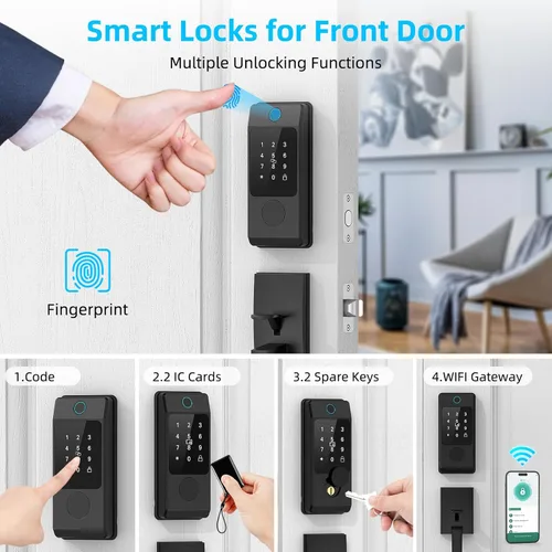 Miniatura 2 de Cerradura inteligente Wi-Fi con juegos de asas, cerradura de puerta de entrada sin llave Miuedo para puerta delantera, compatible con Alexa y Google