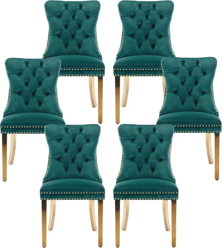 Miniatura 97 de Silla de comedor copetuda moderna de terciopelo para comedor, sillas de comedor tapizadas con remache de clavo, anillo trasero para cocina, comedor