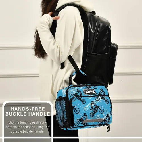Miniatura 6 de Bolsa de almuerzo azul personalizada para vehículos deportivos de motocross, para niños, niñas, niños, bolsas de almuerzo personalizadas con tu