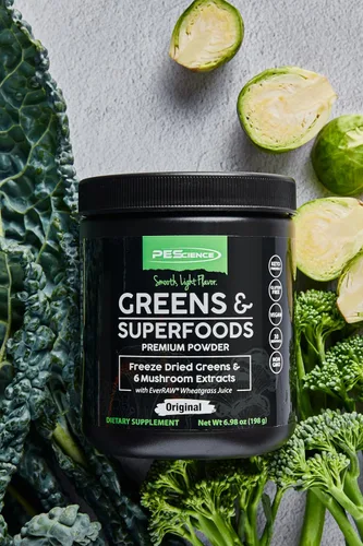 Miniatura 6 de PEScience Greens Powder Superfood con clorofila natural, polvo de hongos Reishi y cola de pavo, col rizada liofilizada, espinacas, brotes de brócoli