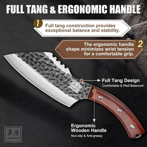 Miniatura 6 de ENOKING Cuchillo de chef forjado a mano de 6.1 pulgadas, cuchillo de carnicero de acero de alto carbono con funda de cuero, cuchillo de cocina