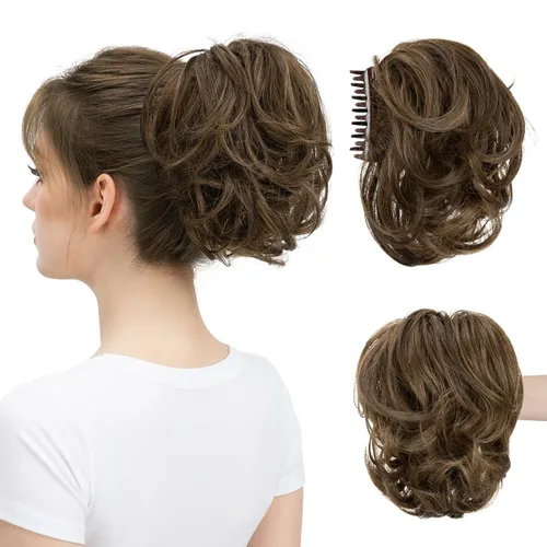 Miniatura 24 de Pinza de pelo con clip de garra, moño corto, pieza de cabello de moño desordenado, extensiones de cabello flexibles, ramificación de cabello Gris