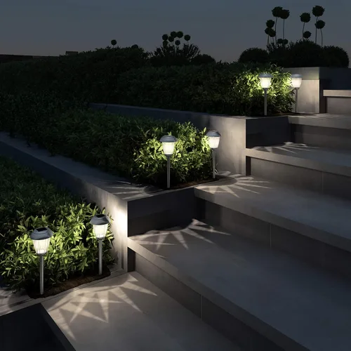 Miniatura 7 de Pure Garden - Juego de luces solares para camino, juego de 8 a 16 pulgadas de alto de acero inoxidable para exteriores, iluminación para jardín