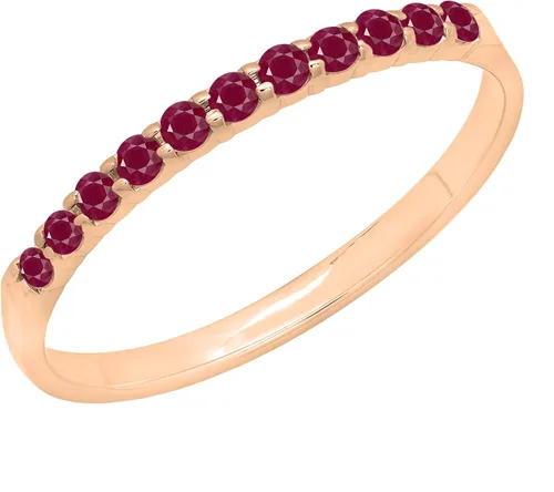 Miniatura 9 de 0.20 quilates (ctw) Anillo de boda de aniversario de rubí redondo de oro de 10 quilates para mujer, banda apilable 1/5 CT