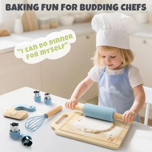 Miniatura 8 de Juego de Cocina de Madera para Niños de 29 Piezas, Herramientas de Cocina y Hornear Montessori para Niños Pequeños para Cocina Real, 3 Cuchillos