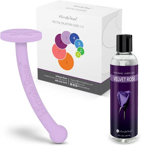Ahorra un 10% en el paquete de 4 entrenadores rectales Rose - Tamaño 1-4 + mango dilatador y lubricante de terciopelo rosa