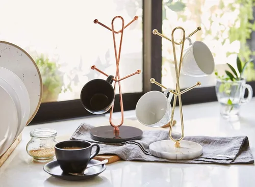 Miniatura 4 de JEmarble Soportes para tazas con soporte chapado en cobre (negro) para encimera, tazas de café y estante de almacenamiento para tazas de té
