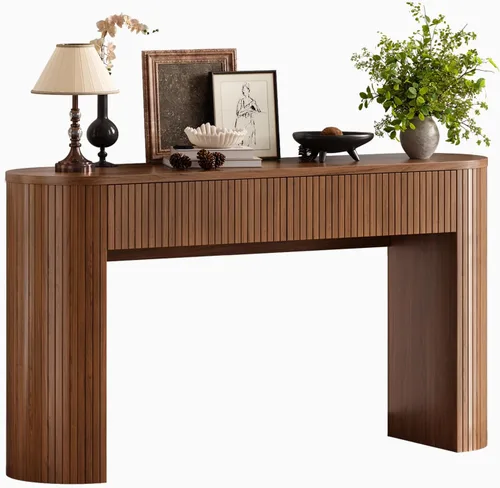 Miniatura 9 de Mesa consola de 55 pulgadas con 2 cajones, mesas de entrada acanaladas con almacenamiento, mesa de sofá detrás del sofá, mesas de pasillo, mesa