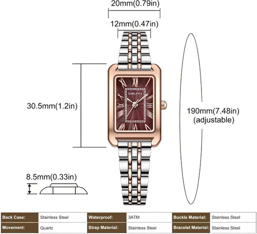Miniatura 4 de Watches for Women Vintage Bracelet Roman Dial Rectangular Case Silver Watch Waterproof