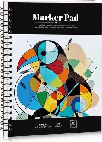Miniatura 8 de 50 hojas de papel para marcadores, 7.6 x 7.6 pulgadas, bloc de bocetos artísticos a prueba de sangrado, papel de dibujo de 73 libras/120gsm, libro