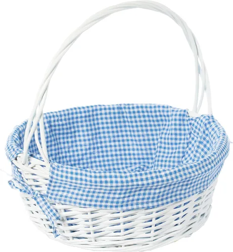 Miniatura 20 de WICKERWISE Cesta de regalo tradicional de sauce redondo blanco con forro a cuadros y asas resistentes, cesta de almacenamiento de aperitivos