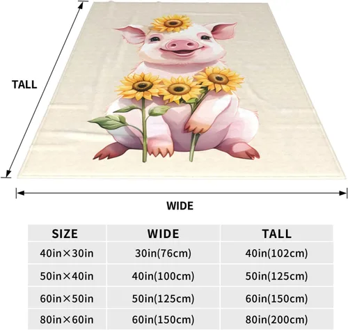 Miniatura 3 de Manta Linda con Diseño de Cerdito y Girasol, Regalos para Adultos y Niños, Manta de Franela de Dibujos Animados, Cerdito y Lechón, Suave, Cómoda