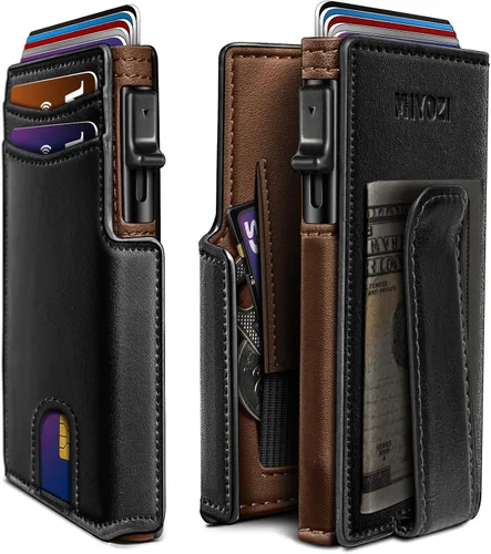 miyozi Billetera para hombre, con clip para dinero, bolsillo para monedas, ventana para identificación, delgada, bolsillo frontal con bloqueo RFID,