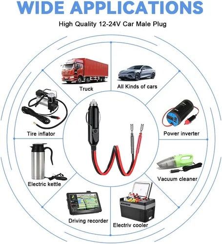 Miniatura 2 de Adaptador para encendedor de cigarrillos de auto, enchufe macho de 12 V, con cables y luz LED, 16 AWG/15 A de fusible/1 pie/paquete de 2 (1# 1a2)