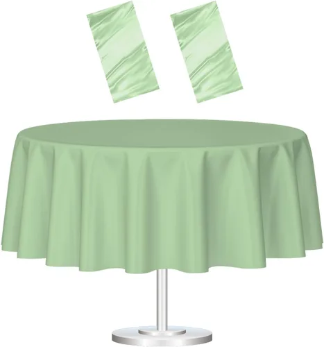 Miniatura 32 de HEIPINIUYE - Paquete de 2 manteles redondos de 84 pulgadas de plástico beige, manteles de mesa impermeables desechables para redondas, ideales