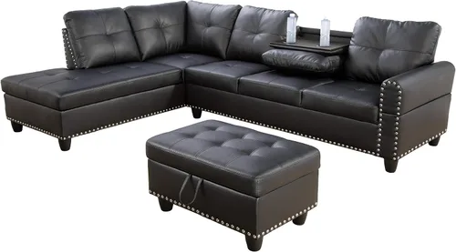 Star Home Living Sofás otomanos seccionales, 97.2 pulgadas de ancho x 69.3 pulgadas de profundidad x 32.3 pulgadas de alto, negro