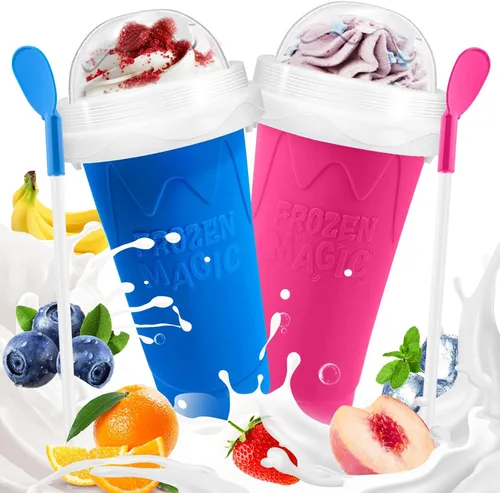 Miniatura 14 de FANS-ONE Taza de Granizado, Juego de 3 Tazas Mágicas Congeladas de Granizado, Taza Reutilizable para Hacer Granizado de Jugo, Helado, Leche, Yogur