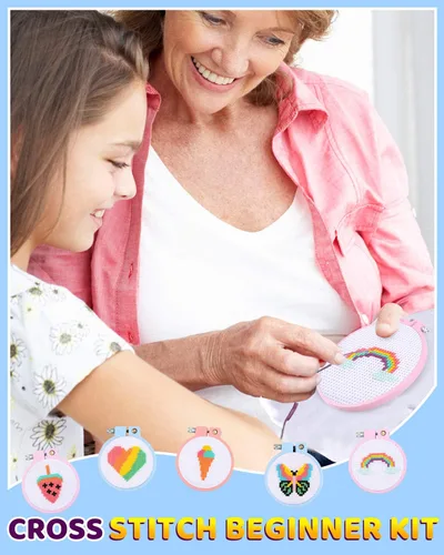 Miniatura 6 de Pllieay 6 kits de punto de cruz para principiantes para niños de 7 a 13 años, kit de bordado para niños, kit de punto de aguja, kit de manualidades