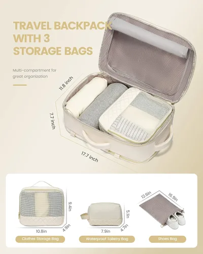 Miniatura 2 de LOVEVOOK - Mochila para laptop con bolso para mujer, mochila de viaje de moda, aprobada por aerolíneas, Beige, Mochilas de viaje